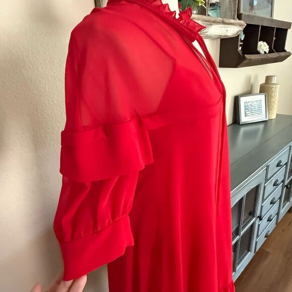 Sandro Womens Sheer Detachable Slip Ruffled Georgette Midi Dress Red Size 40 - Picture 5 of 16